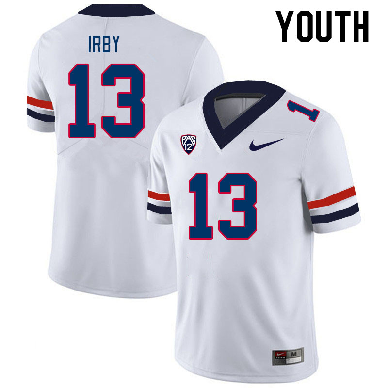 Youth #13 Martell Irby Arizona Wildcats College Football Jerseys Stitched-White - Click Image to Close